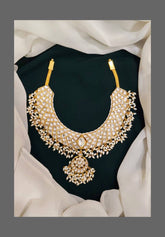 Jadau White Kundan Necklace with Rice Pearls - KN00182
